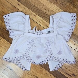 America Eagle Outfitters Lavender Cottagecore Eyelet Embroidered Crop Top L